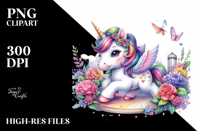 colorful baby unicorn with Stage, Sublimation PNG