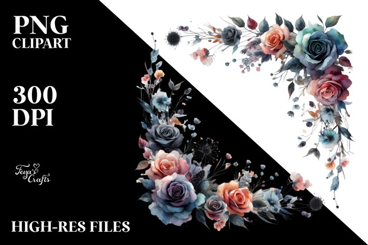 Colorful Horizontal Frame Black Roses | Sublimation |