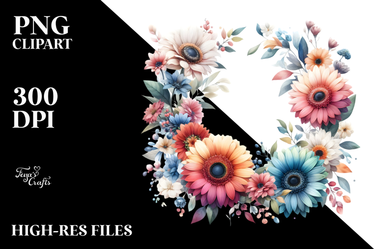 Colorful Gerbera Floral Frame PNG