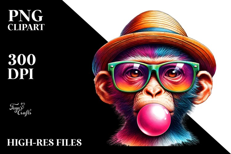 Colorful Monkey Portrait | Sublimation | Clipart.
