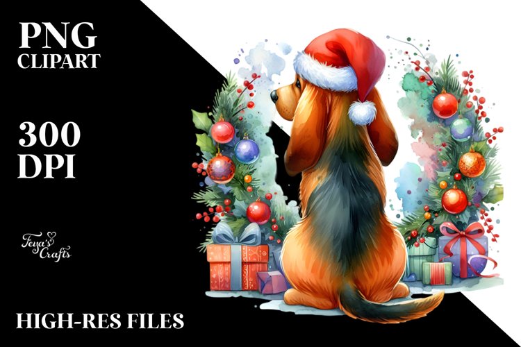 a Cute Bloodhound with Christmass Decorations PNG example image 1