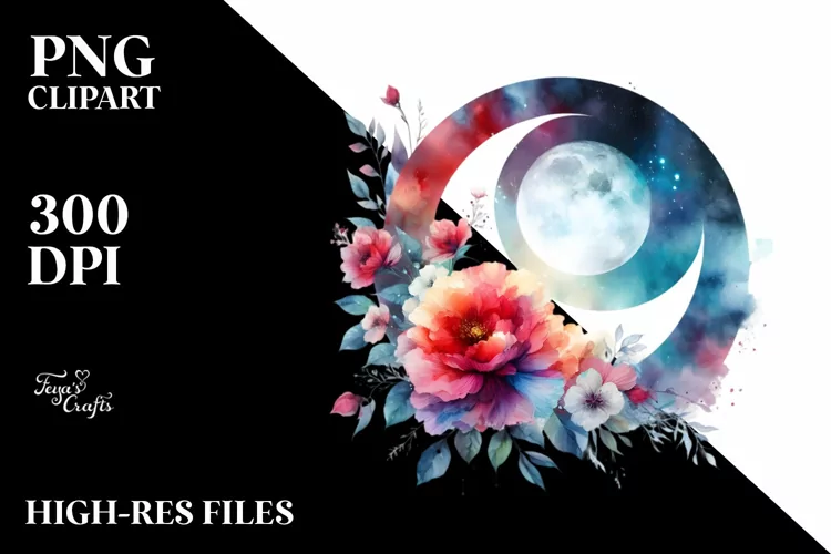 Vibrant Abstract Moon with Flowers|Summer Sticker Flower