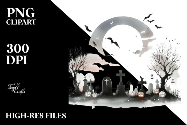 Watercolor Style Very Simple Haloween Scene | Sublimation |