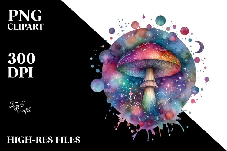 Magical Celestial Mushroom Watercolor