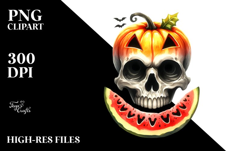 Funny Watercolor Halloween Skull
