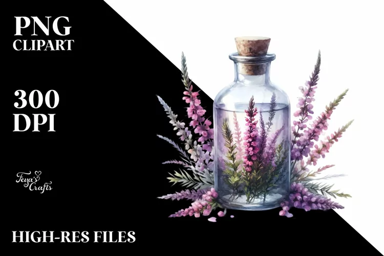 Bottle Heather,Floral White | Sublimation,Clipart