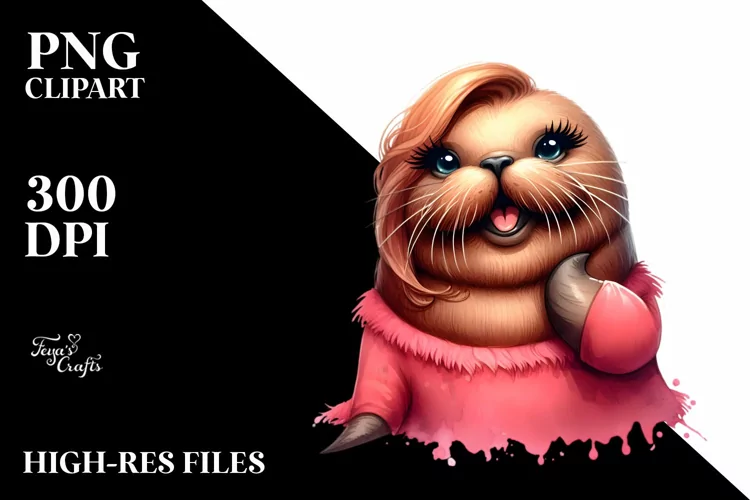 Funny Cute Walrus Diva Look Watercolor