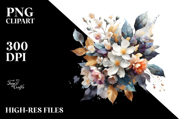 Colorful Jasmine Splash Bouquet | Gold Foil Clipart