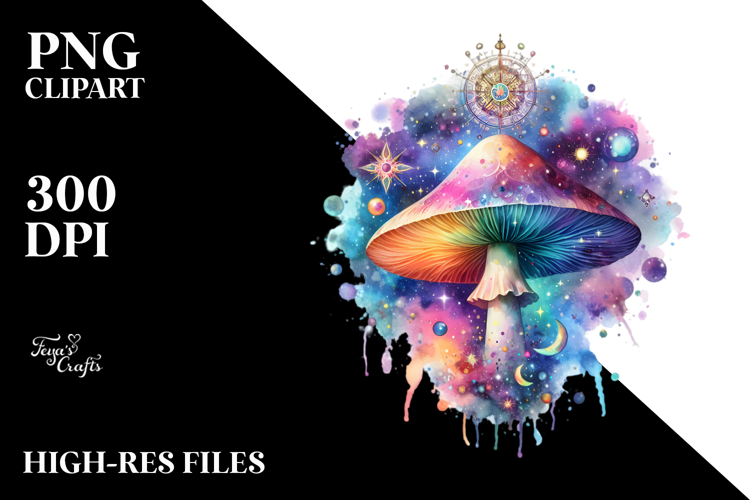 Magical Celestial Mushroom | Watercolor