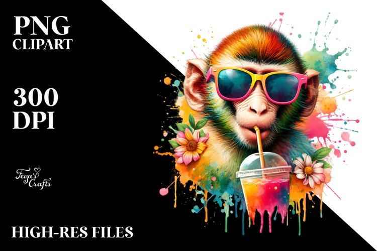 Quirky Colorful Monkey Drink Clipart