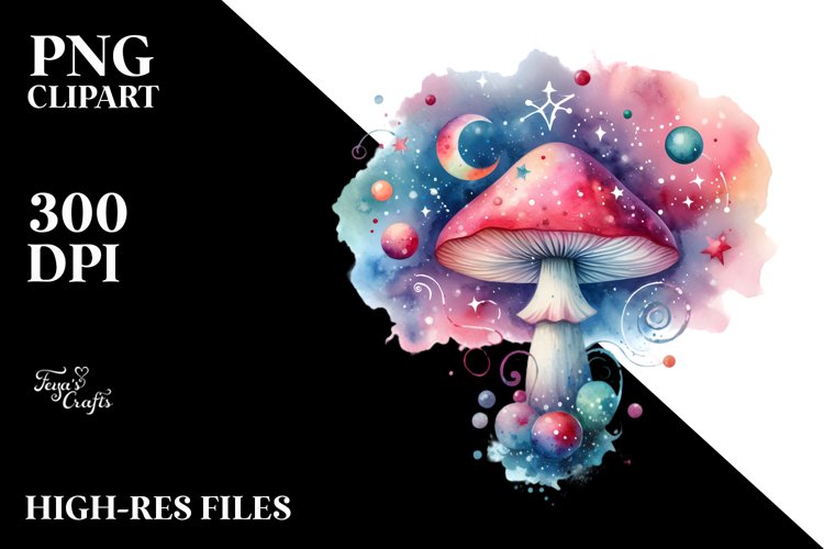 Magical Celestial Mushroom Watercolor Splash | Sublimation |