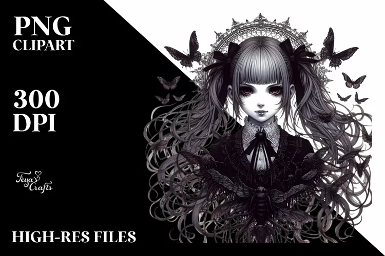Detailed Watercolor Gothic Girl PNG