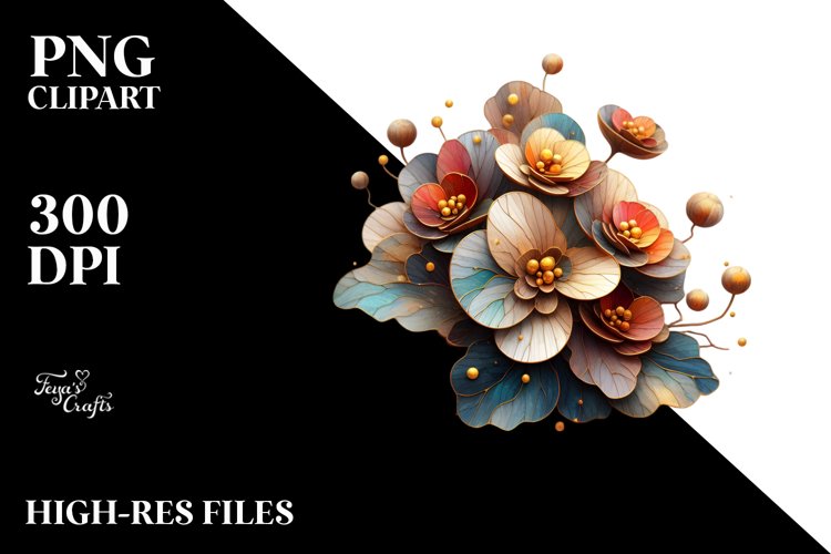 Abstract Wooden Stained Begonia | Sublimation | Clipart