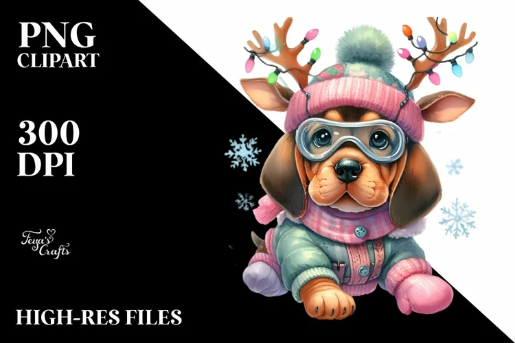 a Winter Bloodhound with Reindeer Horns