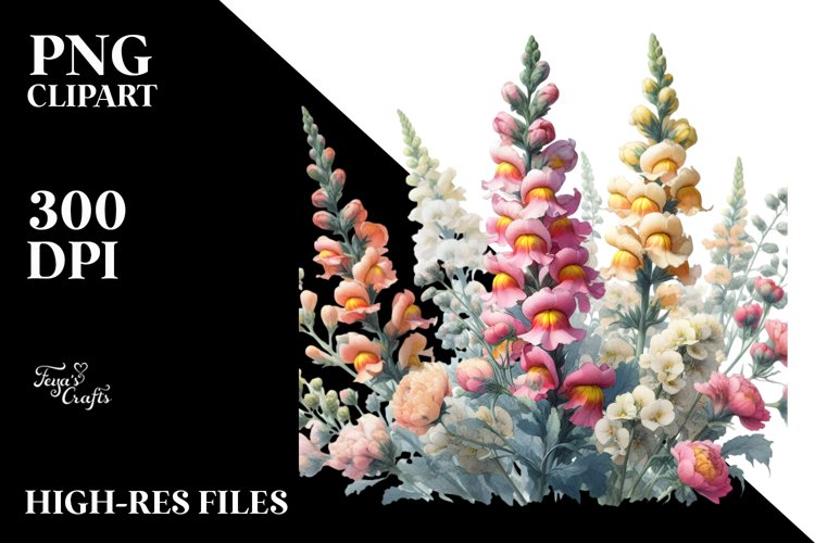 Watercolor Filled Large Snapdragon | Clipart