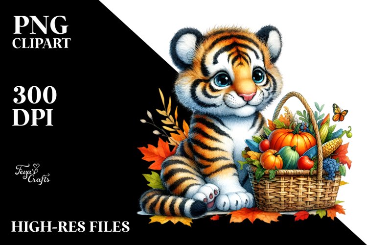 Colorful Baby Tiger with Autumn Vegetables | Sublimation |