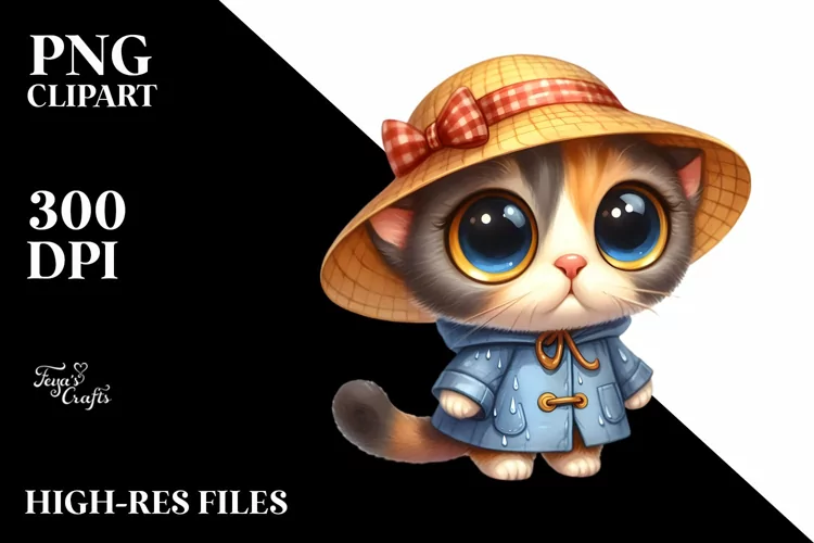 Standing Cat in Raincoat | Sublimation | Clipart