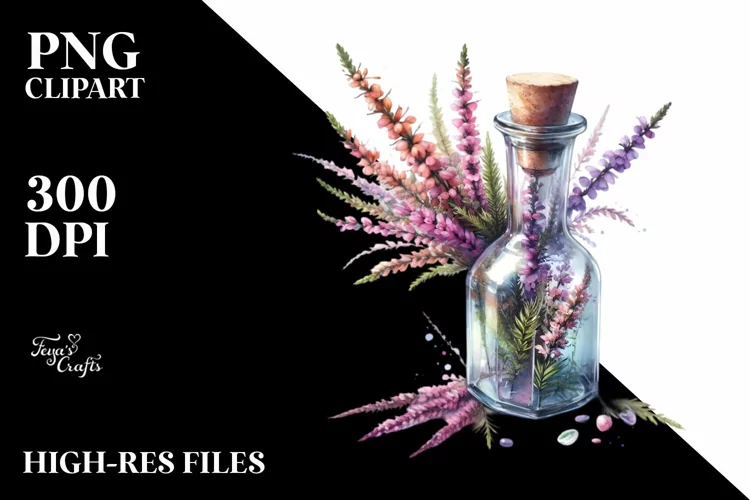 Watercolor Bottle with Large Heather | Sublimation |