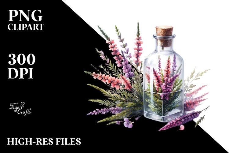 Watercolor Bottle with Large Heather | Sublimation | example image 1