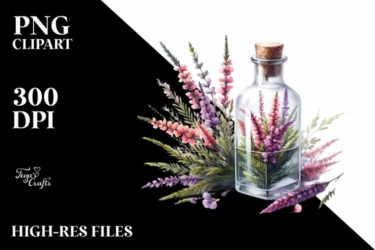 Watercolor Bottle with Large Heather | Sublimation |