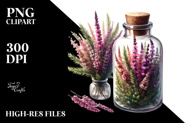 Watercolor Bottle with Large Heather | Sublimation | example image 1