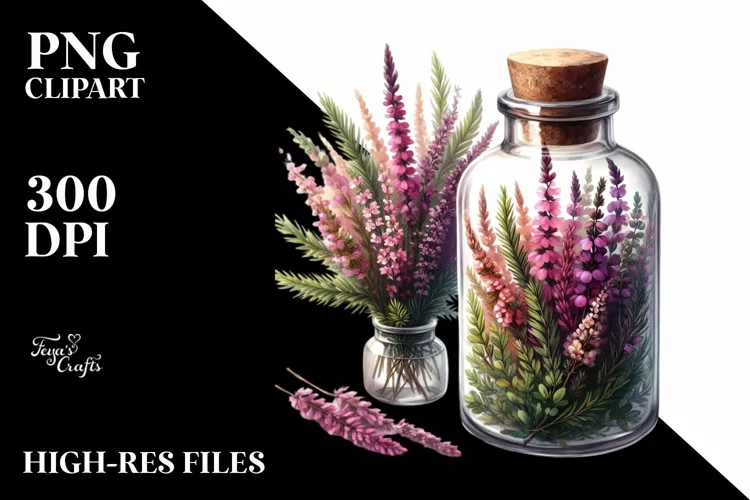 Watercolor Bottle with Large Heather | Sublimation |