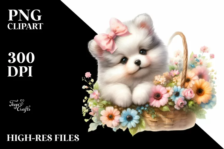 Cute Baby Dog with Flowers in Style