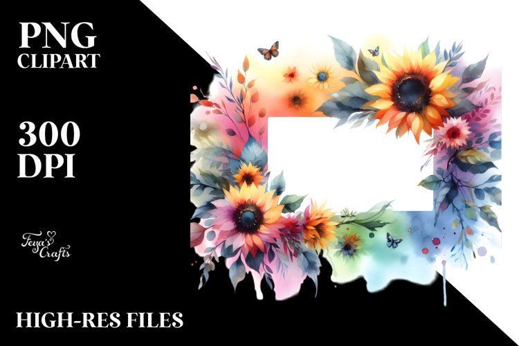 Colorful Sunflower Abstract Frame | Sublimation Clipart