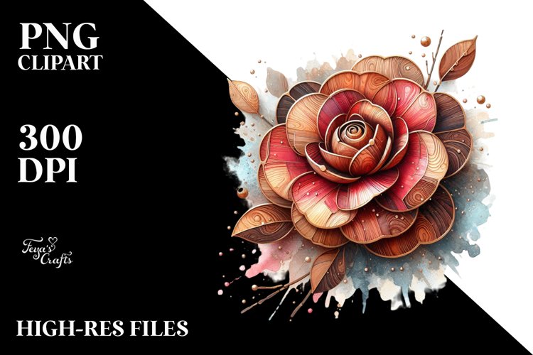 Abstract Wooden Stained Camellia | Clipart