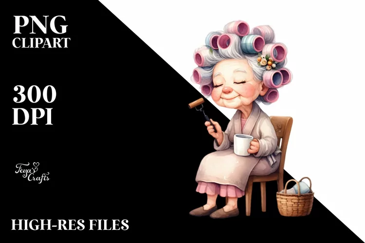 Old Lady Sitting in Chair with Hair Curlers