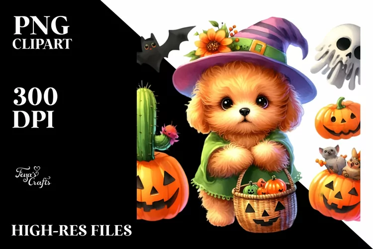 Cute Baby Dog in Halloween Scene