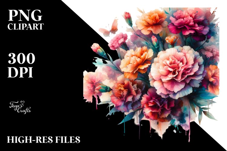 Watercolor Carnation Abstract | Sublimation | Clipart