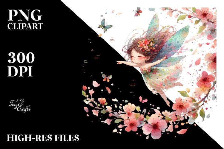 Cute Fairy Tumbling with Petals in the Wind