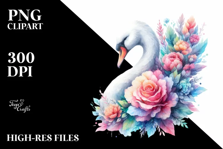 Pastel Swan Vibrant Flowers Abstract