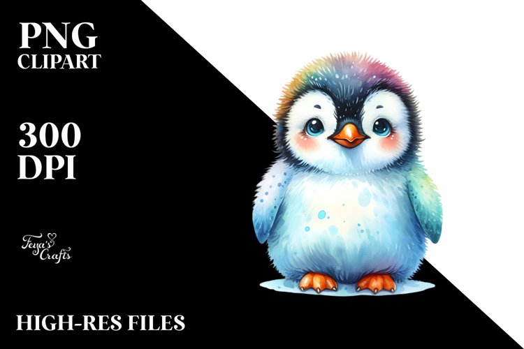 Colorful Watercolor Baby Penguin Sublimation Clipart