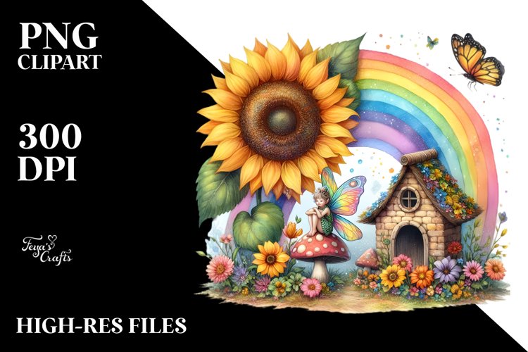Delicate Fairy House Sunflower | Clipart