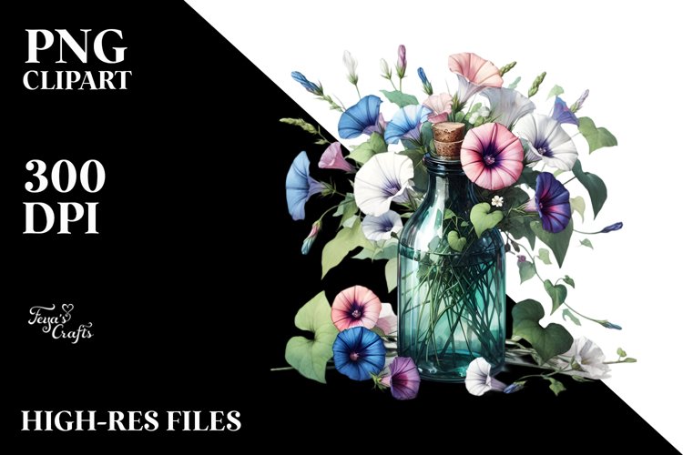 Watercolor Bottle | Morning Glory Clipart