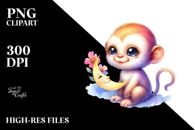 Colorful Baby Monkey Moon Clipart