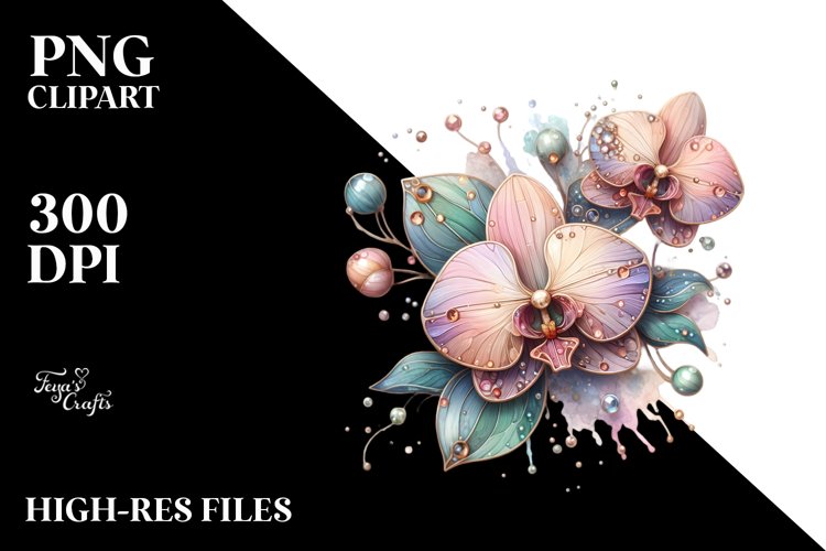 Shiny Metallic Orchid Watercolor Splash | Clipart example image 1
