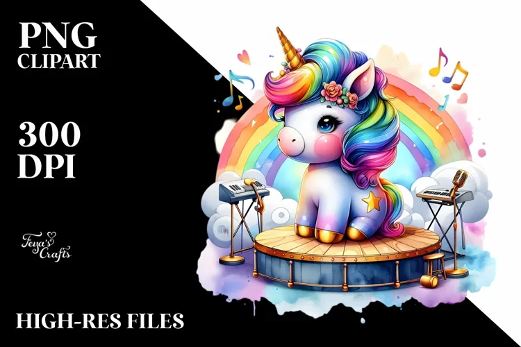 colorful Unicorn with Stage PNG