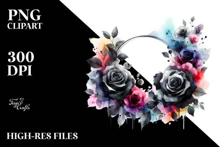 Colorful Watercolor Abstract with Black Roses | Sublimation example image 1