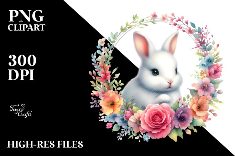Vibrant Baby Bunny Floral Frame Clipart