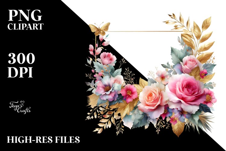 Colorful Horizontal Frame with Pink Roses | Clipart