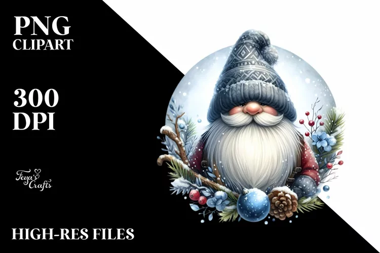 Detailed Winter Gnome Watercolor PNG