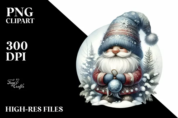Detailed Winter Gnome Watercolor PNG