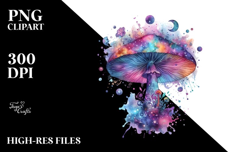 Magical Celestial Mushroom Watercolor