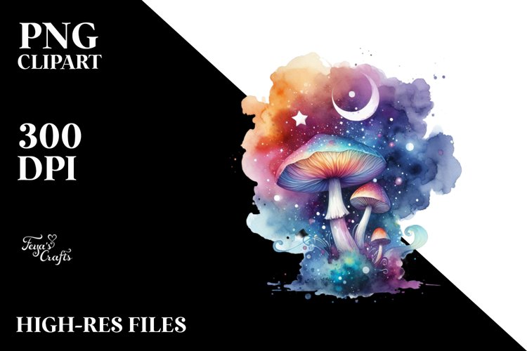 Magical Celestial Mushroom Watercolor Splash