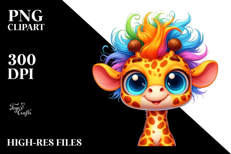 Smiling Baby Giraffe | Crazy Hair | Colorful Cartoon example image 1