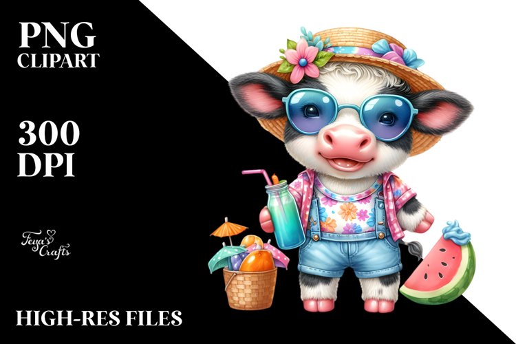 Colorful Cow Dressed Summer | Sublimation | Clipart