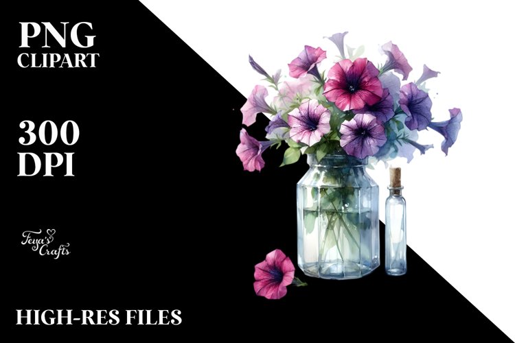 Abstract Bottle with Petunia | Sublimation Clipart